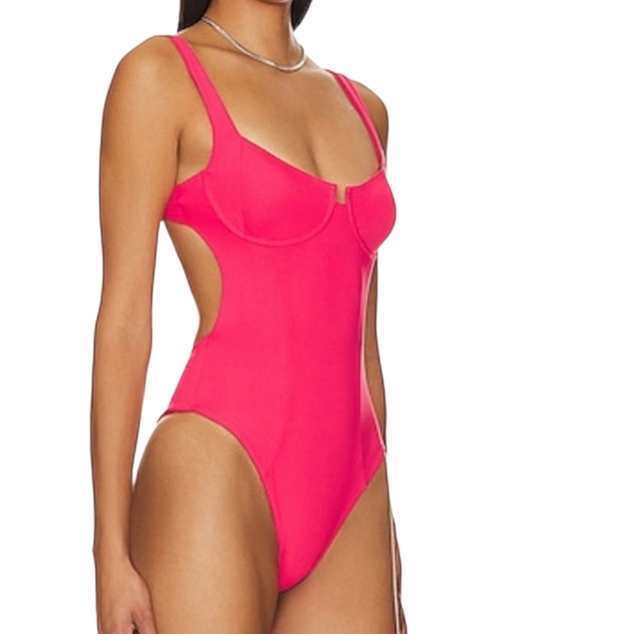 NWT L*SPACE Kendal Underwire Tie Back One Piece Swimsuit In Hot Cherry XL New - Picture 3 of 14